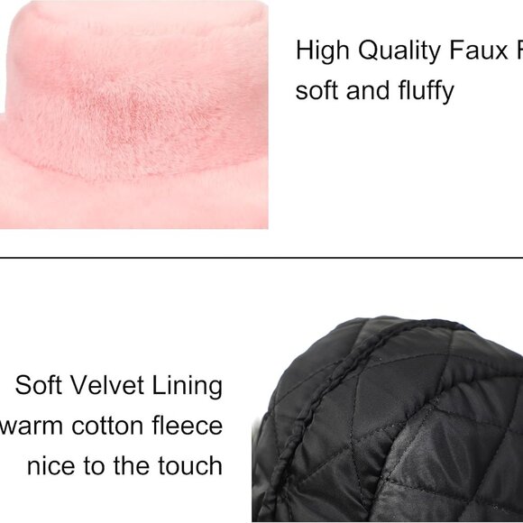 Women's Faux Fur Bucket Hat Snakeskin Print Winter Warm Cap Fisherman Style - Picture 2 of 6